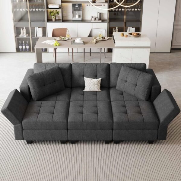 Belffin Modular Sectional Sofa with Storage Sectional Sleeper Couch Modular Sofa Bed for Living Room Dark Grey