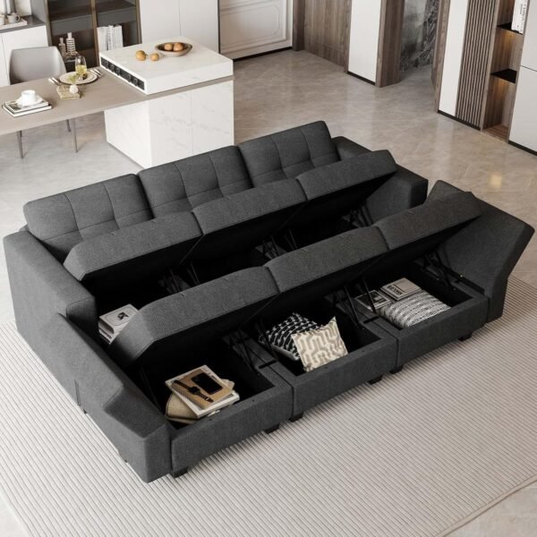 Belffin Modular Sectional Sofa with Storage Sectional Sleeper Couch Modular Sofa Bed for Living Room Dark Grey