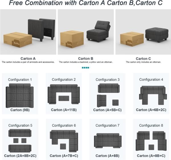 Belffin Modular Sectional Sofa with Storage Sectional Sleeper Couch Modular Sofa Bed for Living Room Dark Grey