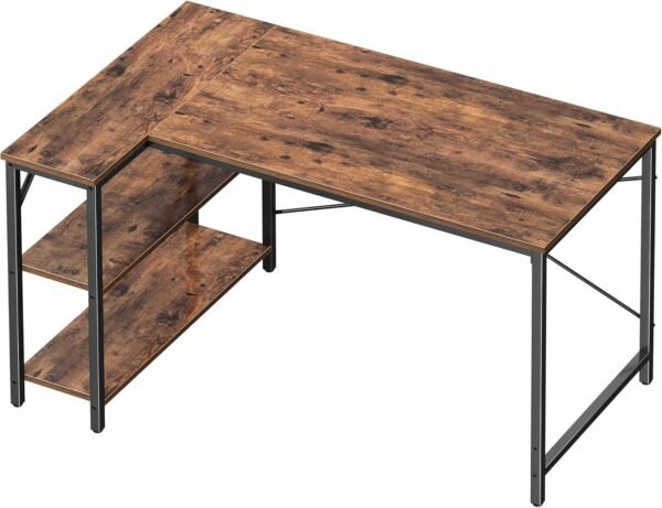 Huuger 47 Inches L Shaped Desk, Computer Desk with Reversible Storage Shelves, Gaming Desk, Corner Desk Home Office Desks, Writing Desk Study Desk with Metal Frame, Rustic Brown