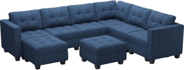 Belffin Modular Sectional Sofa Set with Storage Ottomans Oversized U Shaped Couch with Chaises Fabric Blue