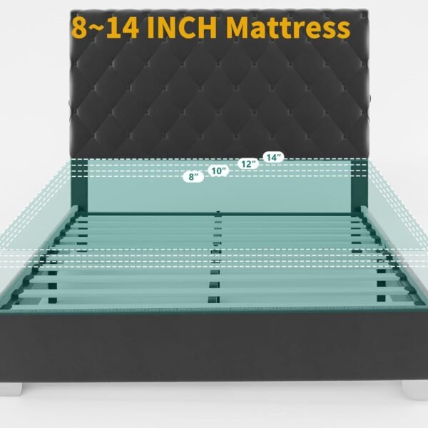 DWVO King Size Bed Frame with 2 Charging Station & 53" Tall, Velvet Upholstered Platform Bed with Button Tufted Headboard,No Box Spring Needed,No Noise (Dark Black, King)