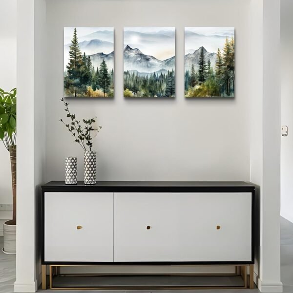 MHARTK66 Wall Art for Living Room Modern Wall Decor for Bedroom Office Decor Abstract Mountain Forest Landscapes Ink Painting 3 Piece Framed Canvas Art Prints Ready to Hang Wall Pictures Home Decor