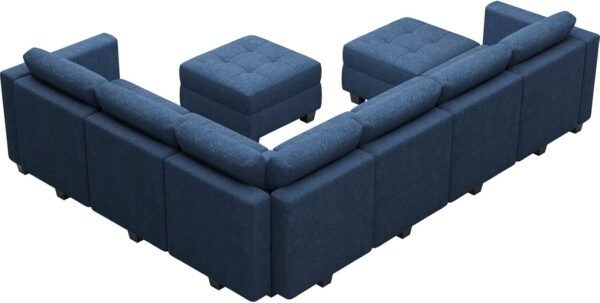 Belffin Modular Sectional Sofa Set with Storage Ottomans Oversized U Shaped Couch with Chaises Fabric Blue