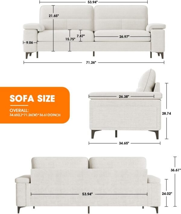 71.25" Modern Sofa Couch for Living Room, Deep Seat Sleeper Sofa with 8”Cushion, Comfy 2-Seater Chenille Loveseat Sofa with Convertible Armrest, Removable Sofa Cover, High Leg (Beige)