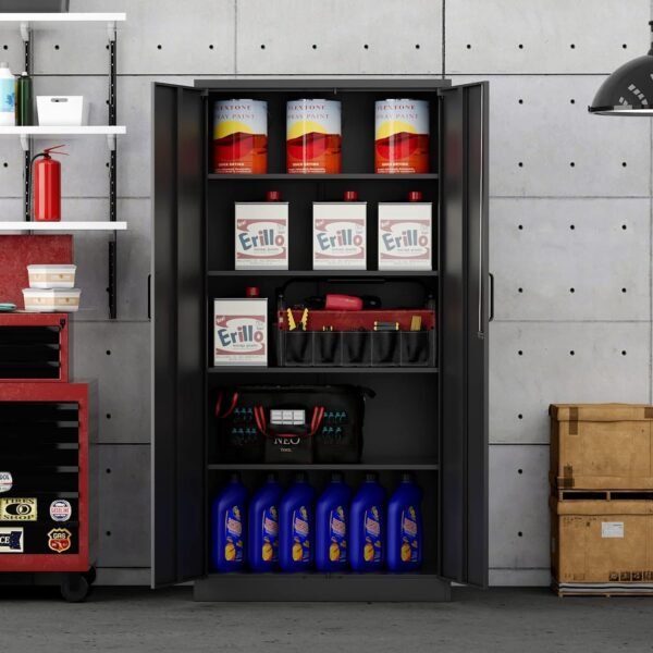 Metal Storage Cabinet-71” Tall Steel File Cabinets with Lockable Doors and Adjustable Shelves-Black Steel Storage Cabinet for Home, School, Office, Garage
