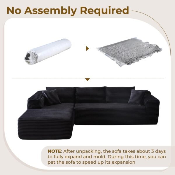 104" L-Shape Modular Sectional Sofa Couch - Comfy Upholstered Cloud Couch for Living Room - Modern Minimalist Couch,Deep Seat,No Assembly Required (Black,Plush Corduroy, Left Facing Chaise)