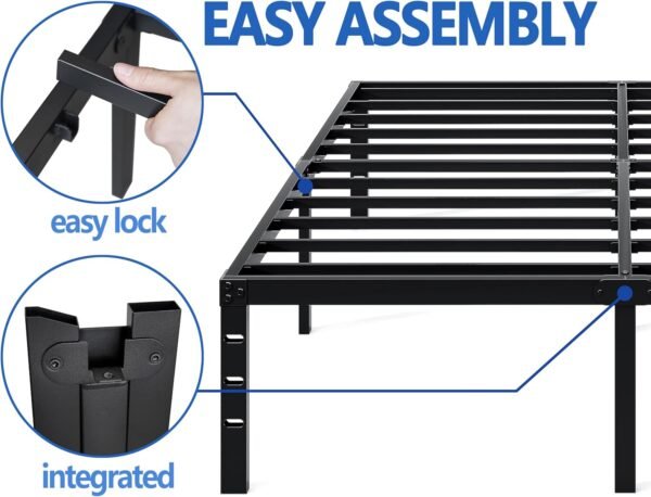 Metal Bed Frame,King Size Bed Frame with Storage Space,Heavy Duty Sturdy Mattress Foundation,Easy Assembly,No Box Spring Needed, Black,18 Inch,King