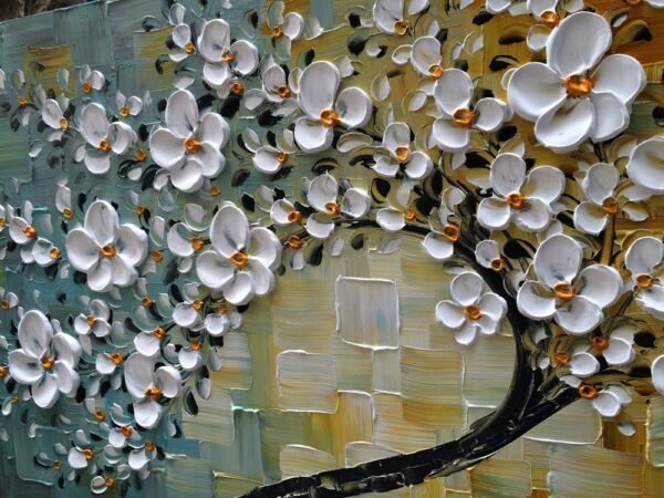 YaSheng Art-Handmade White Flower Contemporary Art Oil Painting On Canvas 3D Texture Abstract Tree Paintings Modern Home Bedroom, Dining Room, Wall Art Decor Ready to Hang20x40inch