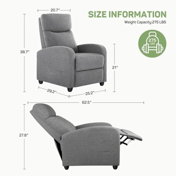 Recliner Chair with Massage and Lumbar Support, Small Fabric Home Theater Seating, Adjustable Modern Reclining Chair for Adults in Living Room