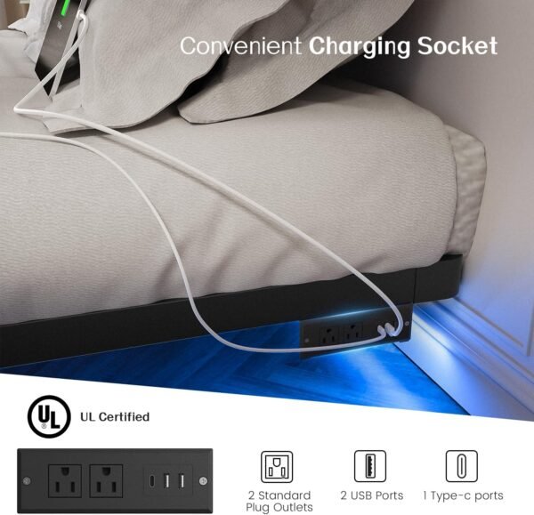 OLEVS King Size Floating Bed Frame, Metal Platform, with LED Light and Charging Station, No Box Spring Needed, Noise-Free, Easy Assembly