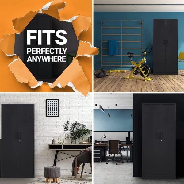 Metal Storage Cabinet-71” Tall Steel File Cabinets with Lockable Doors and Adjustable Shelves-Black Steel Storage Cabinet for Home, School, Office, Garage