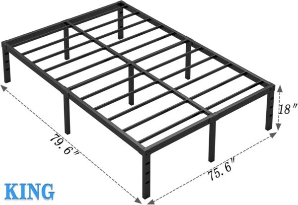 Metal Bed Frame,King Size Bed Frame with Storage Space,Heavy Duty Sturdy Mattress Foundation,Easy Assembly,No Box Spring Needed, Black,18 Inch,King