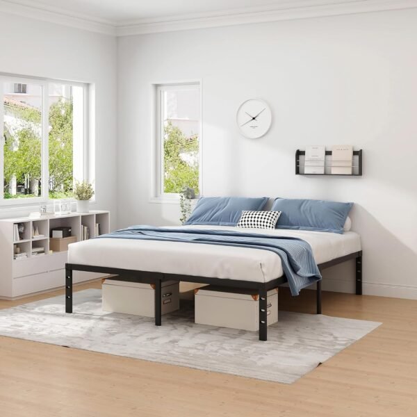 Metal Bed Frame,King Size Bed Frame with Storage Space,Heavy Duty Sturdy Mattress Foundation,Easy Assembly,No Box Spring Needed, Black,18 Inch,King