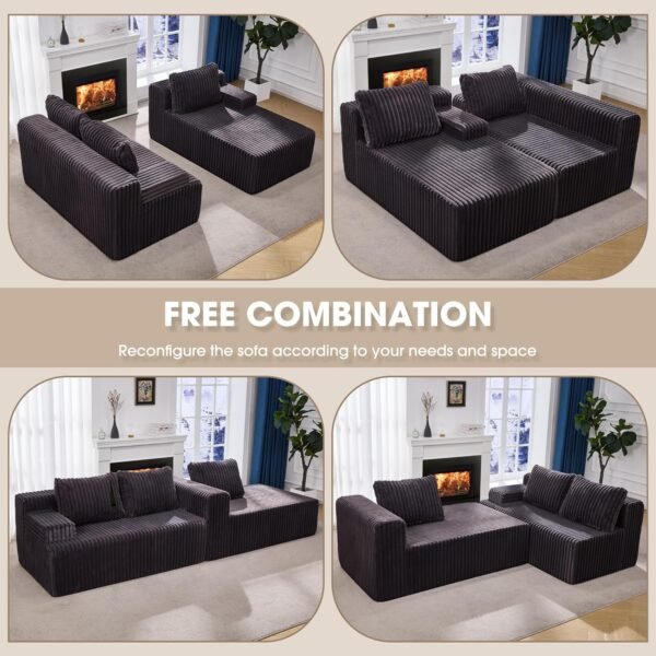 Modular Sectional Sofa Couches L-Shape Couch 3 Seat Modular Sofa Memory Foam Sectional Couches for Living Room, Cloud Couch with Oversized Chaise (Grey, Stripe (Right Facing Chaise))