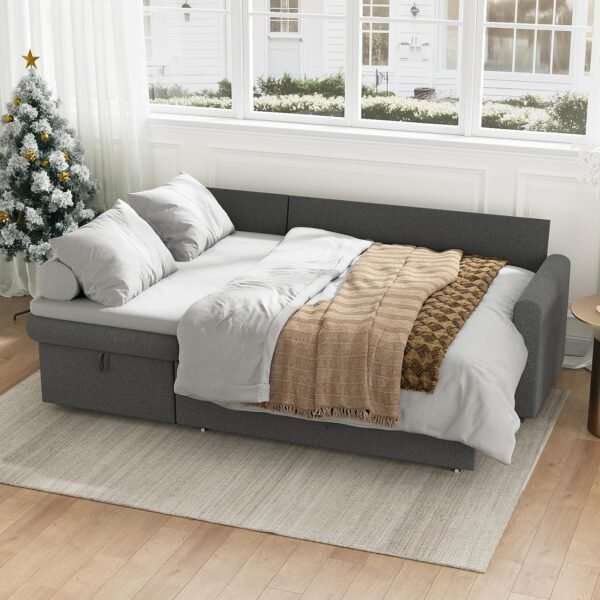 IULULU Sleeper Sofa, L Shaped Sectional Couch with Pullout Bed, Reversible Storage Chaise, 2 in 1 Pull Out Couches for Living Room, Apartment, Medium Grey