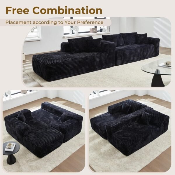 104" L-Shape Modular Sectional Sofa Couch - Comfy Upholstered Cloud Couch for Living Room - Modern Minimalist Couch,Deep Seat,No Assembly Required (Black,Plush Corduroy, Left Facing Chaise)