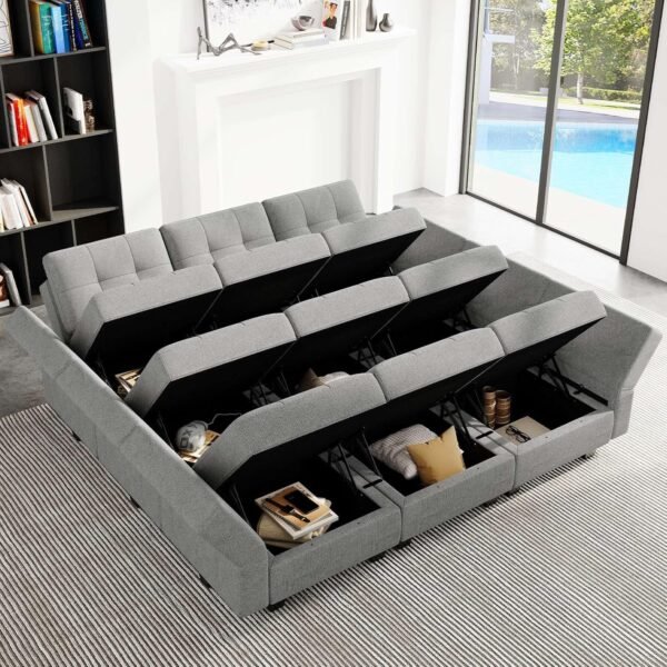 Belffin Modular Sectional Sleeper Sofa Couch with Storage Seat Reversible Modular Sofa Couch Oversized Sleeper Sectional Sofa Bed Set Light Grey