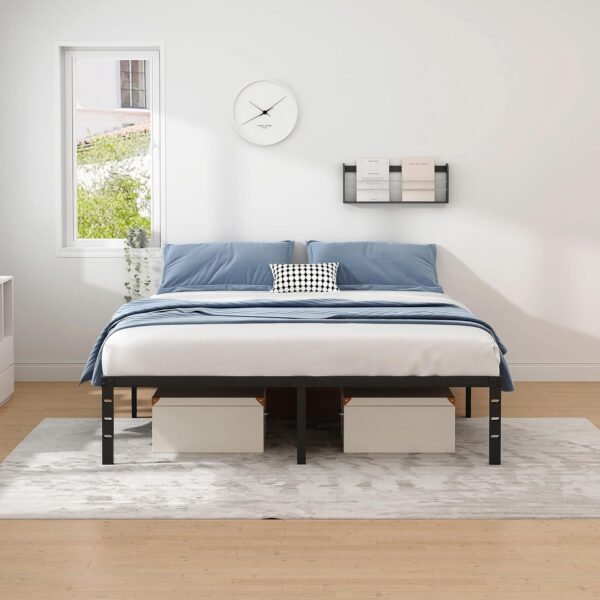 Metal Bed Frame,King Size Bed Frame with Storage Space,Heavy Duty Sturdy Mattress Foundation,Easy Assembly,No Box Spring Needed, Black,18 Inch,King