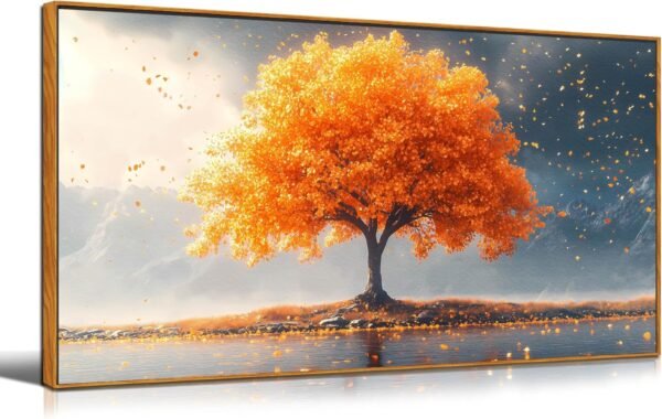 Framed Canvas Wall Art for Living Room Bedroom Office Large Tree of Life Wall Art Orange Tree Fall Landscape Picture Modern Canvas Prints Decor Size 20x40