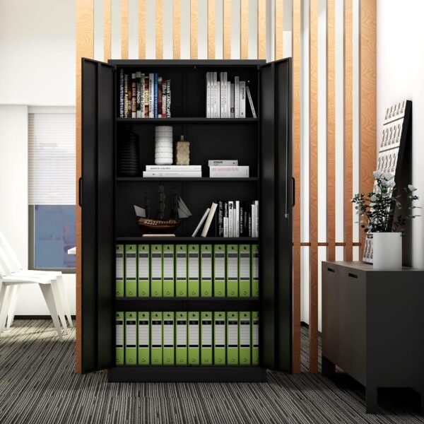 Metal Storage Cabinet-71” Tall Steel File Cabinets with Lockable Doors and Adjustable Shelves-Black Steel Storage Cabinet for Home, School, Office, Garage