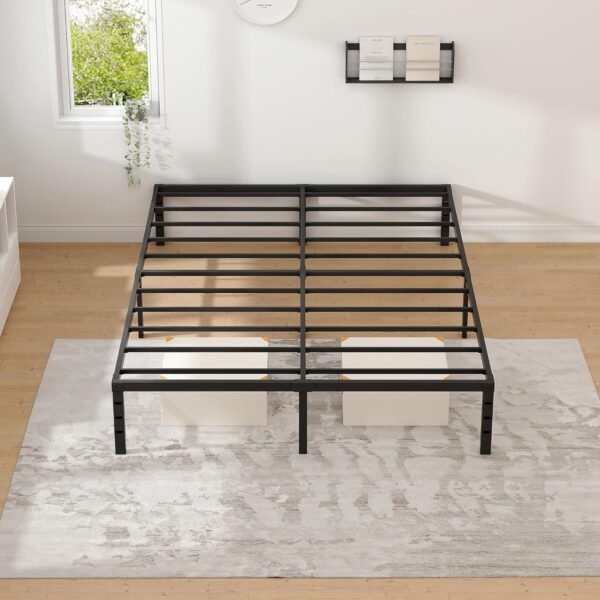 Metal Bed Frame,King Size Bed Frame with Storage Space,Heavy Duty Sturdy Mattress Foundation,Easy Assembly,No Box Spring Needed, Black,18 Inch,King
