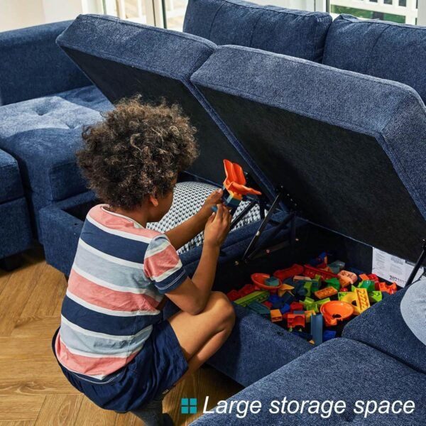 Belffin Modular Sectional Sofa Set with Storage Ottomans Oversized U Shaped Couch with Chaises Fabric Blue