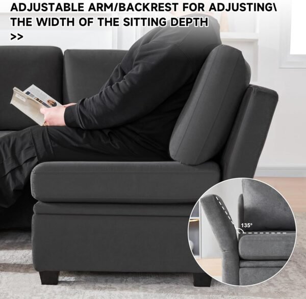 Modular Sectional Sofa with Storage, U Shaped Sectional Couch for Living Room, Convertible Modular Sofa Couch with Ottomans, High Supportive & Soft Sponge, 6 Seat, Darkgrey