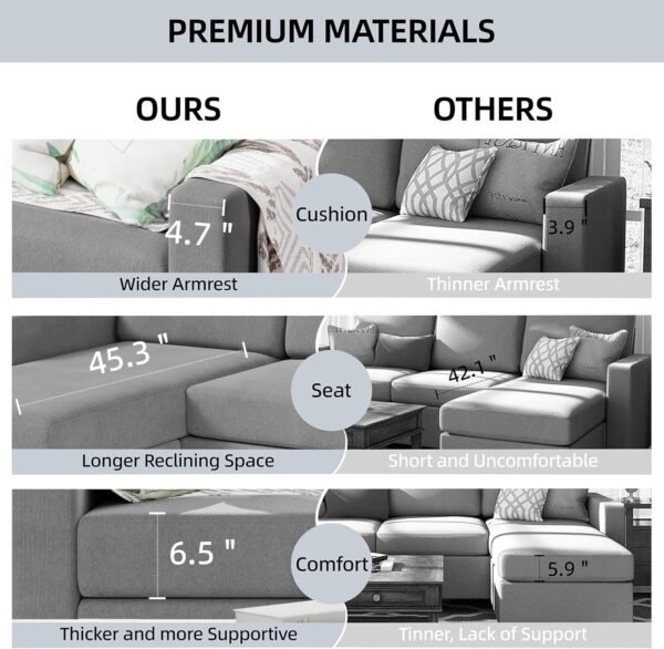 Convertible Sectional Sofa Couch,3 Seat L Shaped Couches with Storage Function Ottoman,Modern Linen Convertible Sectionals Sofas with Armrest Reversible Chaise for Living Room Small Space(Light Gray)