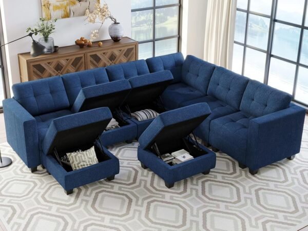 Belffin Modular Sectional Sofa Set with Storage Ottomans Oversized U Shaped Couch with Chaises Fabric Blue