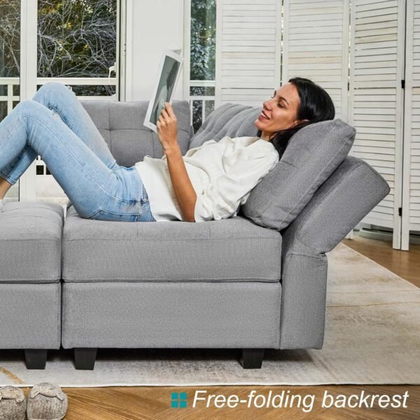 Belffin Modular Sectional Sleeper Sofa Couch with Storage Seat Reversible Modular Sofa Couch Oversized Sleeper Sectional Sofa Bed Set Light Grey