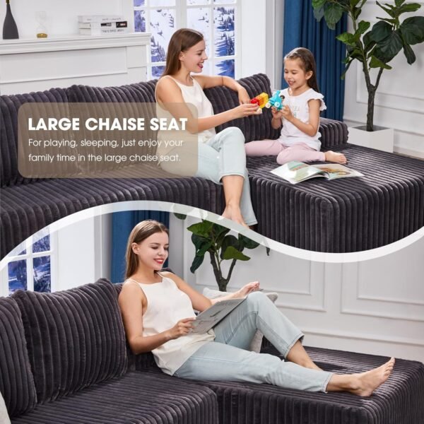 Modular Sectional Sofa Couches L-Shape Couch 3 Seat Modular Sofa Memory Foam Sectional Couches for Living Room, Cloud Couch with Oversized Chaise (Grey, Stripe (Right Facing Chaise))