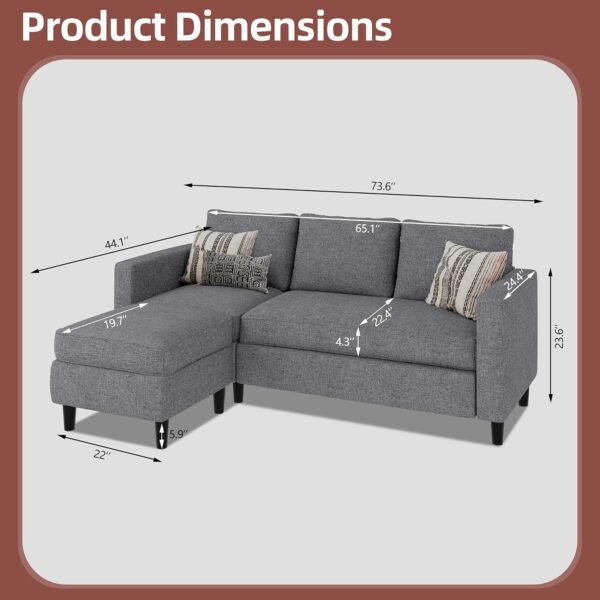 JAMFLY Sectional Sofa Couch Convertible L Shaped Sofas with Ottoman Small Sectional Couches for Living Room, 3 Seater Couch for Small Spaces, Dark Grey