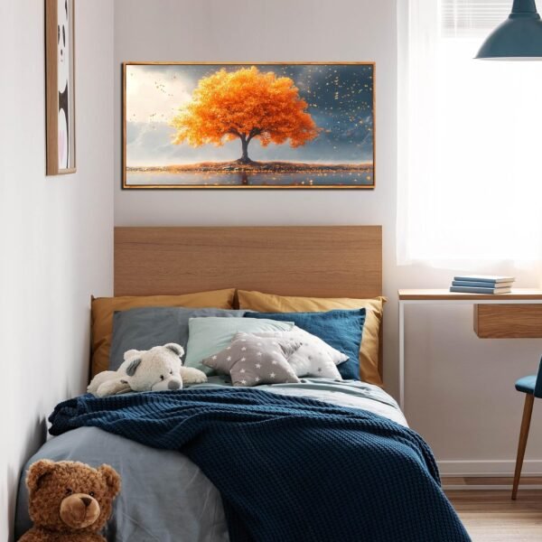 Framed Canvas Wall Art for Living Room Bedroom Office Large Tree of Life Wall Art Orange Tree Fall Landscape Picture Modern Canvas Prints Decor Size 20x40