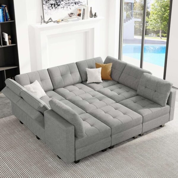 Belffin Modular Sectional Sleeper Sofa Couch with Storage Seat Reversible Modular Sofa Couch Oversized Sleeper Sectional Sofa Bed Set Light Grey