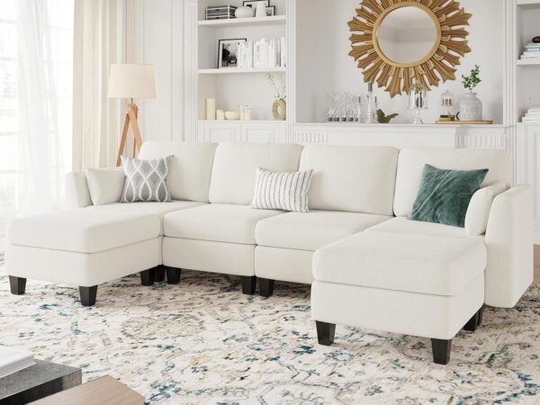 Modular Sectional Sofa, Convertible U Shaped Sofa Couch with High Density Memory Foam, 6 Seat Comfy Modular Sofa Couch for Living Room, Modern U Shaped Sectional Sofa, Light Beige