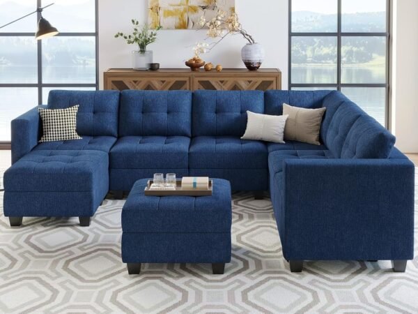 Belffin Modular Sectional Sofa Set with Storage Ottomans Oversized U Shaped Couch with Chaises Fabric Blue