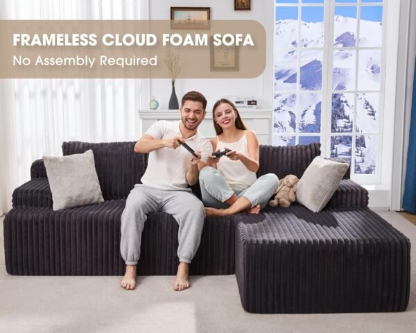 Modular Sectional Sofa Couches L-Shape Couch 3 Seat Modular Sofa Memory Foam Sectional Couches for Living Room, Cloud Couch with Oversized Chaise (Grey, Stripe (Right Facing Chaise))