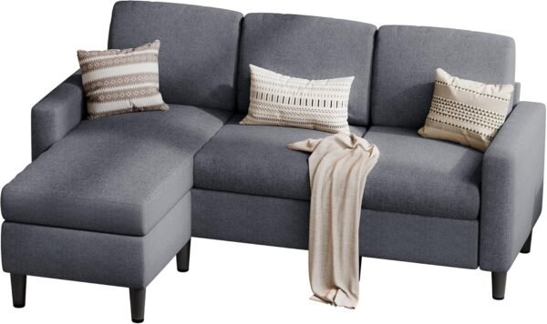 SUNLEI L Shaped Couches for Living Room, Small Sectional Sofa Set with Reversible Chaise, Modern Designed Sleeper Sofas and Modular Couch Function, Suitable for Small Spaces in Apartment, Dark Grey