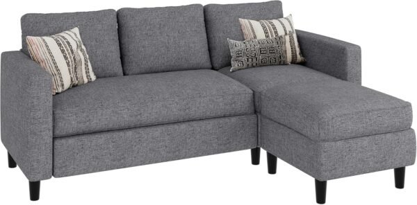 JAMFLY Sectional Sofa Couch Convertible L Shaped Sofas with Ottoman Small Sectional Couches for Living Room, 3 Seater Couch for Small Spaces, Dark Grey