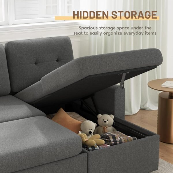 IULULU Sleeper Sofa, L Shaped Sectional Couch with Pullout Bed, Reversible Storage Chaise, 2 in 1 Pull Out Couches for Living Room, Apartment, Medium Grey