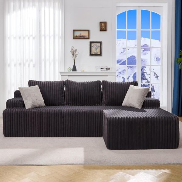 Modular Sectional Sofa Couches L-Shape Couch 3 Seat Modular Sofa Memory Foam Sectional Couches for Living Room, Cloud Couch with Oversized Chaise (Grey, Stripe (Right Facing Chaise))