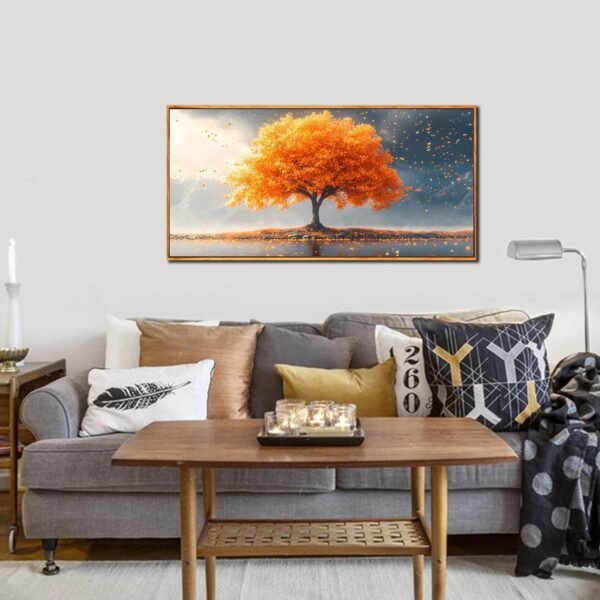 Framed Canvas Wall Art for Living Room Bedroom Office Large Tree of Life Wall Art Orange Tree Fall Landscape Picture Modern Canvas Prints Decor Size 20x40