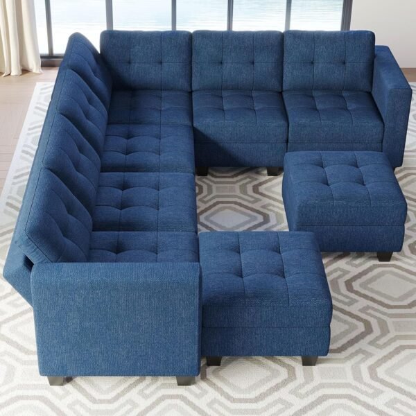 Belffin Modular Sectional Sofa Set with Storage Ottomans Oversized U Shaped Couch with Chaises Fabric Blue