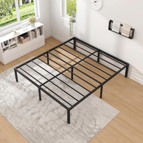 Metal Bed Frame,King Size Bed Frame with Storage Space,Heavy Duty Sturdy Mattress Foundation,Easy Assembly,No Box Spring Needed, Black,18 Inch,King