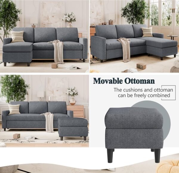 SUNLEI L Shaped Couches for Living Room, Small Sectional Sofa Set with Reversible Chaise, Modern Designed Sleeper Sofas and Modular Couch Function, Suitable for Small Spaces in Apartment, Dark Grey