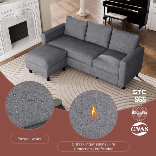JAMFLY Sectional Sofa Couch Convertible L Shaped Sofas with Ottoman Small Sectional Couches for Living Room, 3 Seater Couch for Small Spaces, Dark Grey