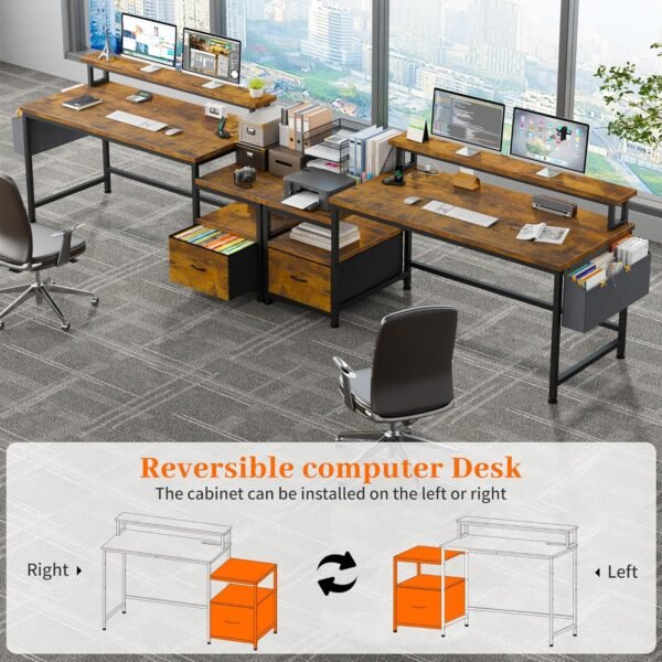 EnHomee 56.5" Computer Desk with File Drawers Cabinet,Home Office Desk with Shelves Monitor Stand,Study Writing Gaming Desk with Power Outlets,Work Table with Printer Space,Rustic Brown