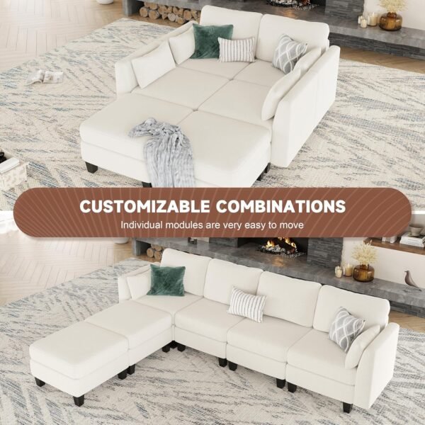 Modular Sectional Sofa, Convertible U Shaped Sofa Couch with High Density Memory Foam, 6 Seat Comfy Modular Sofa Couch for Living Room, Modern U Shaped Sectional Sofa, Light Beige