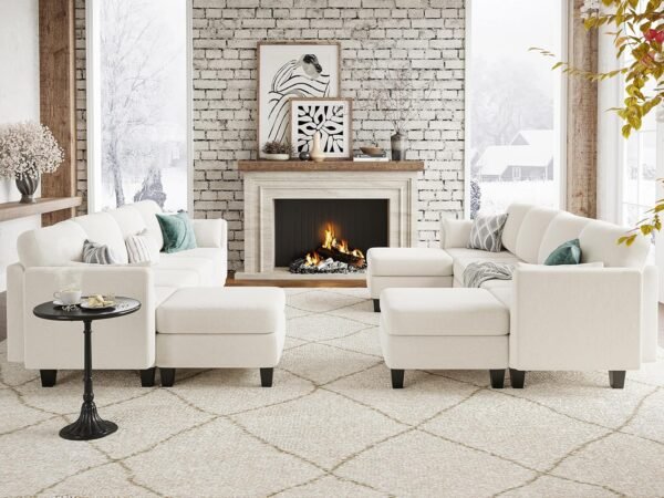 Modular Sectional Sofa, Convertible U Shaped Sofa Couch with High Density Memory Foam, 6 Seat Comfy Modular Sofa Couch for Living Room, Modern U Shaped Sectional Sofa, Light Beige